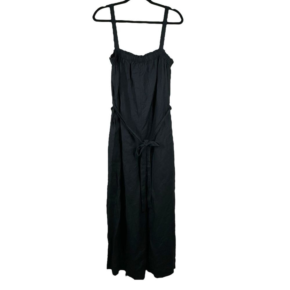 NWT Loft Black Square Neck Jumpsuit Wide Leg Linen Blend Pockets Size XL